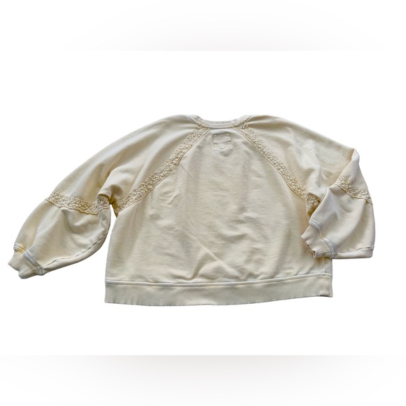 Aerie Size Large Pale Yellow Hey Crochet Sweatshirt Oversized Boxy Boho Pullover - Picture 2 of 15